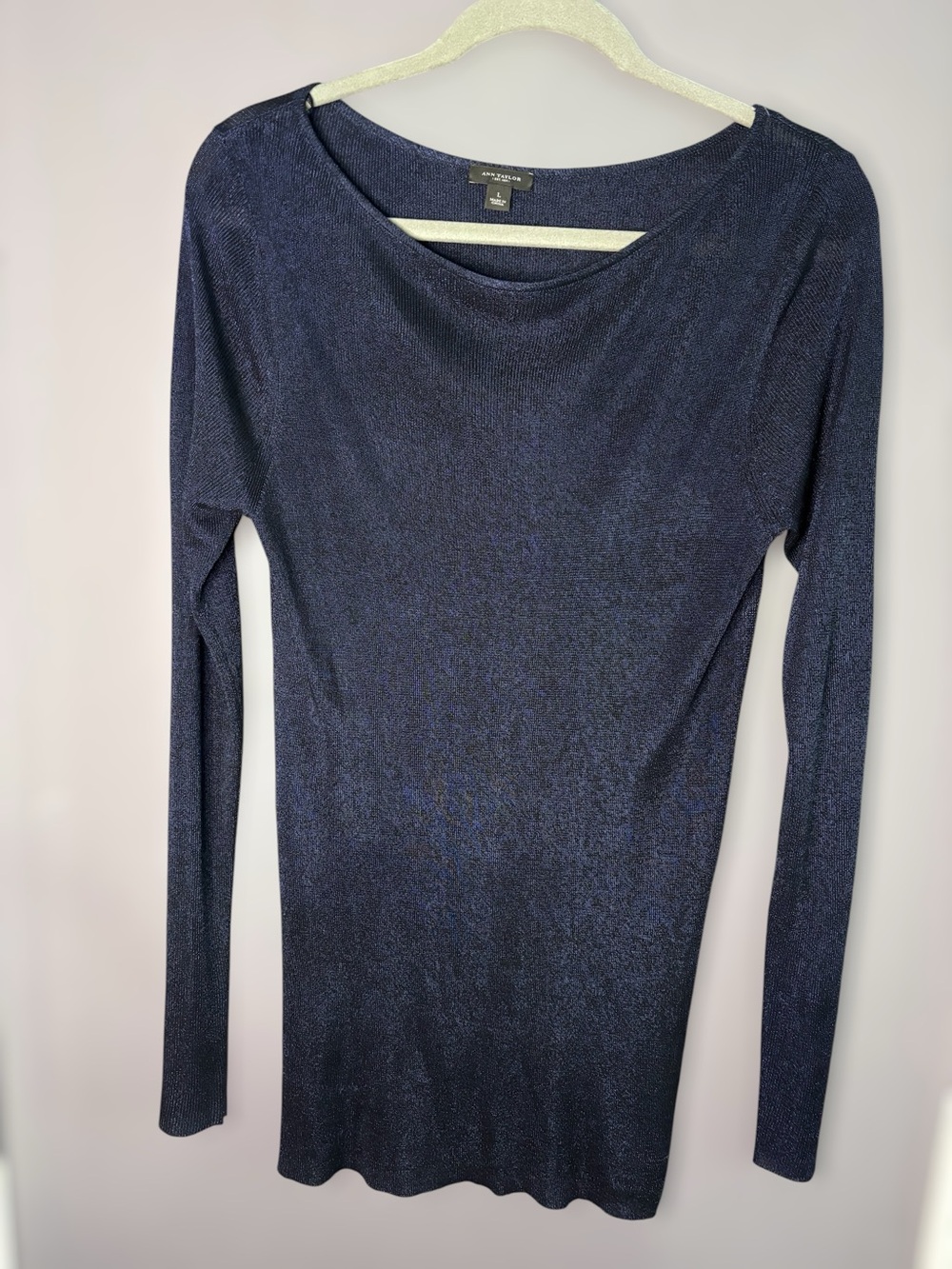 Ann Taylor Blue Round Neck Long Sleeve Tunic Sweater Large